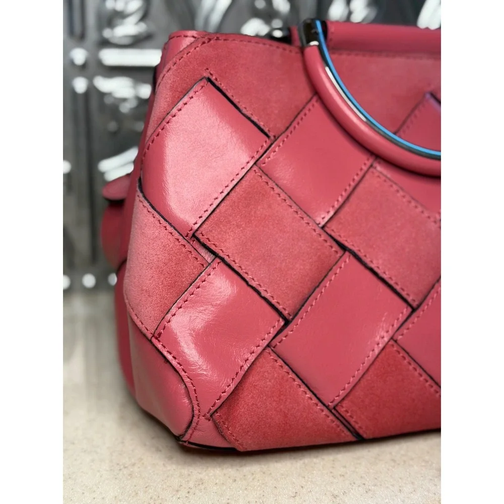 Patricia Nash Novara Satchel Petal Pink Leather Suede Weave Crossbody Bag OS